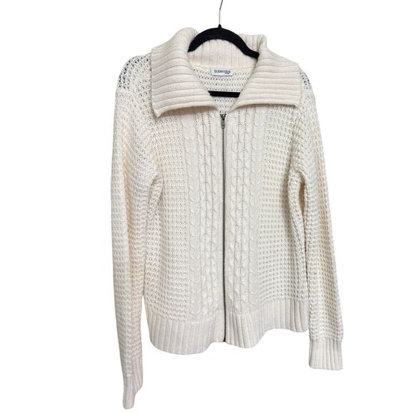 St. John’s Bay Ivory Cable Knit Full Zip Cardigan Sweater Women’s XL Fisherman - Picture 1 of 8
